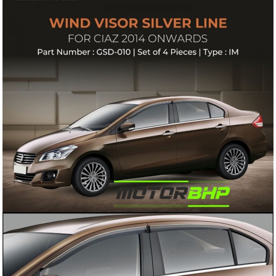  Maruti Suzuki Ciaz Rain Door Visor With Chrome Line (2014-Onwards)