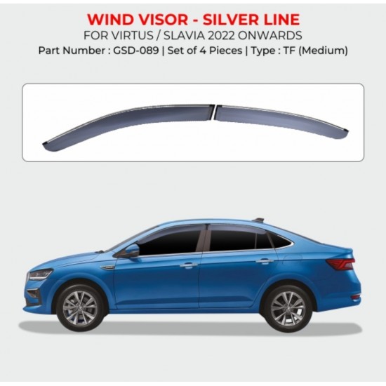 Skoda Slavia Rain Door Visor With Chrome Line (2022-Onwards)