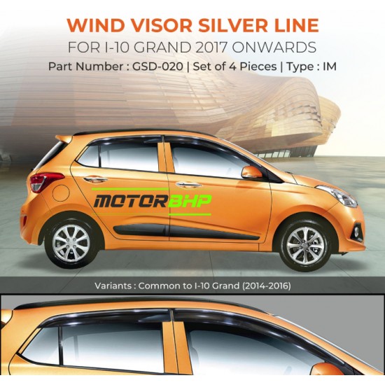 Hyundai i10 Grand (2017 Onwards) Rain Door Visor With Silver Line