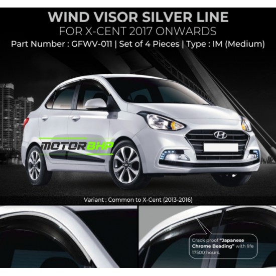 Hyundai Xcent Rain Door Visor With Chrome Line (2017 Onwards)