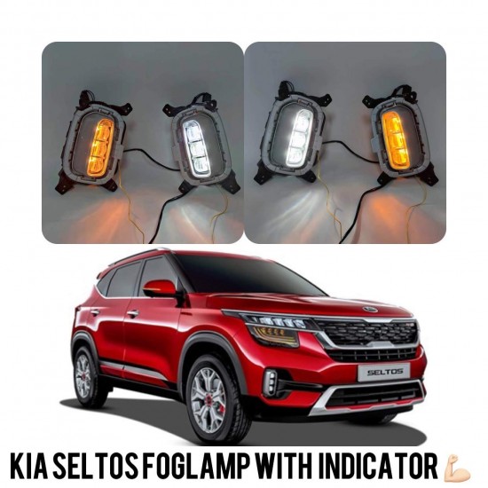 Kia Seltos 3 Lenses LED Front DRL Fog Light with Matrix Turn Indicator 