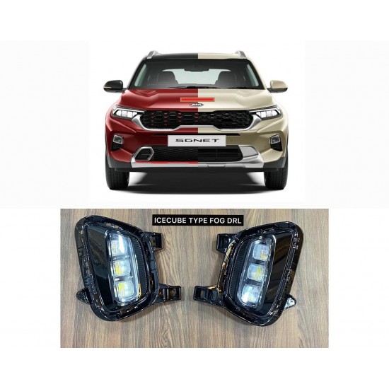 Kia Sonet 3 Lenses LED Front DRL Fog Light with Matrix Turn Indicator 