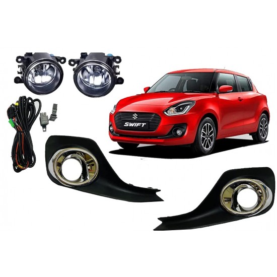  Maruti Suzuki Swift Fog Lights With Wiring & Bulb with Chrome Bezel (2018-Onwards)