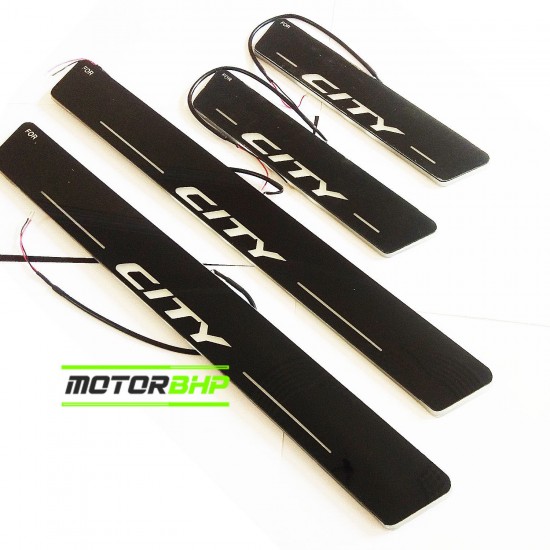  Honda City LED Door Foot Step Sill Plate Mirror Finish Black Glossy