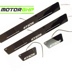 Toyota Etios LED Door Foot Step Sill Plate Mirror Finish Black Glossy