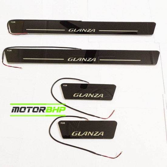 Toyota Glanza LED Door Foot Step Sill Plate Mirror Finish Black Glossy