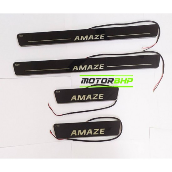  Honda Amaze LED Door Foot Step Sill Plate Mirror Finish Black Glossy