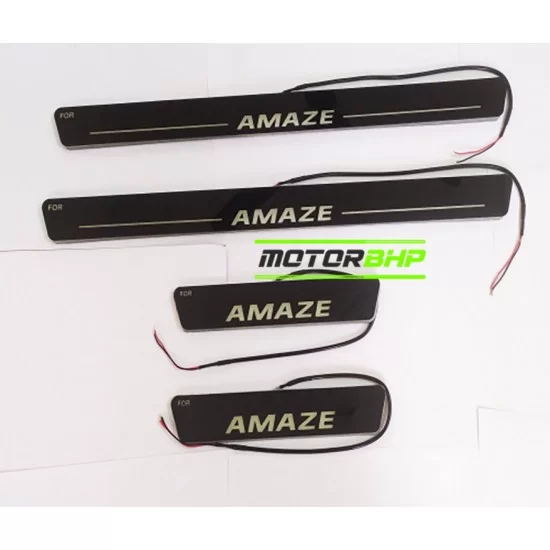  Honda Amaze LED Door Foot Step Sill Plate Mirror Finish Black Glossy