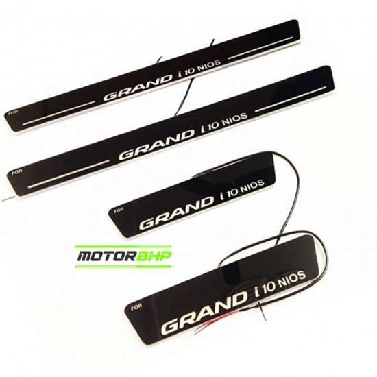 Hyundai Grand I10 NIOS LED Door Foot Step Sill Plate Mirror Finish Black Glossy