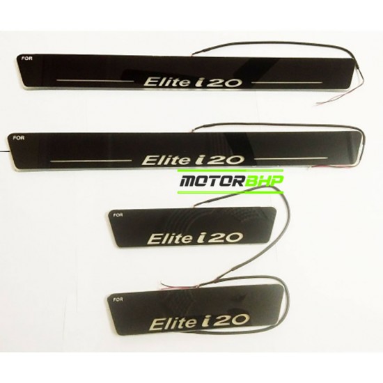 Hyundai Elite i20 LED Door Foot Step Sill Plate Mirror Finish Black Glossy