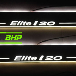 Hyundai Elite i20 LED Door Foot Step Sill Plate Mirror Finish Black Glossy Hyundai Elite i20 LED Door Foot Step Sill Plate Mirror Finish Black Glossy