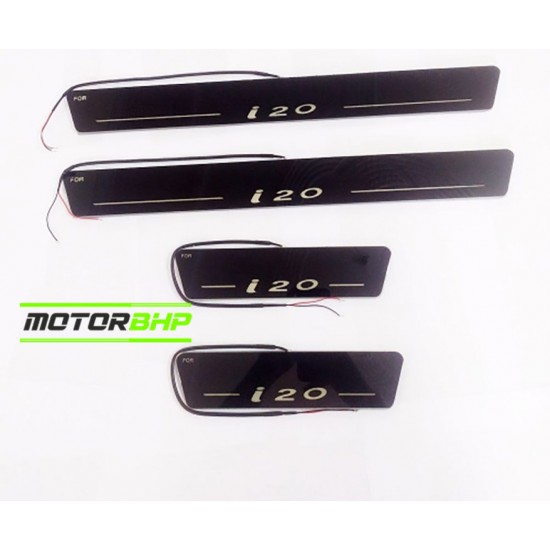 Hyundai I20 LED Door Foot Step Sill Plate Mirror Finish Black Glossy