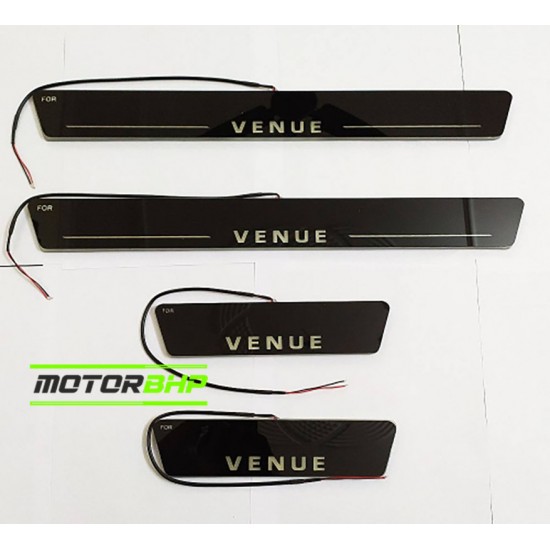  Hyundai Venue LED Door Foot Step Sill Plate Mirror Finish Black Glossy