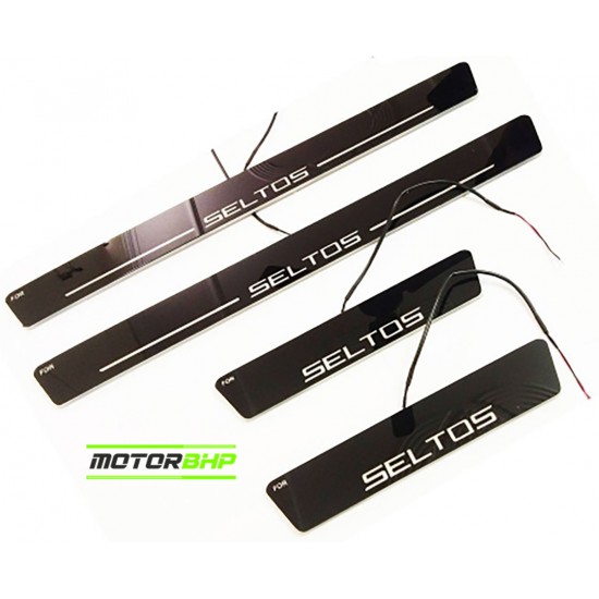 Kia Seltos LED Door Foot Step Sill Plate Mirror Finish Black Glossy