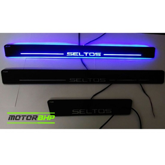 Kia Seltos LED Door Foot Step Sill Plate Mirror Finish Black Glossy