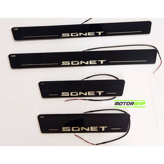  Kia Sonet LED Door Foot Step Sill Plate Mirror Finish Black Glossy