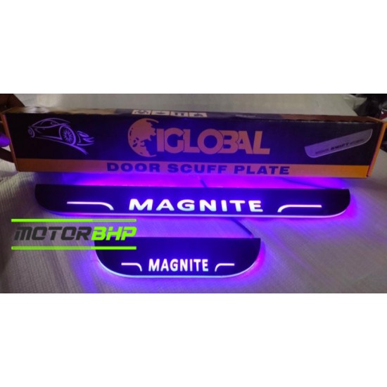 Nissan Magnite LED Door Foot Step Sill Plate Mirror Finish Black Glossy