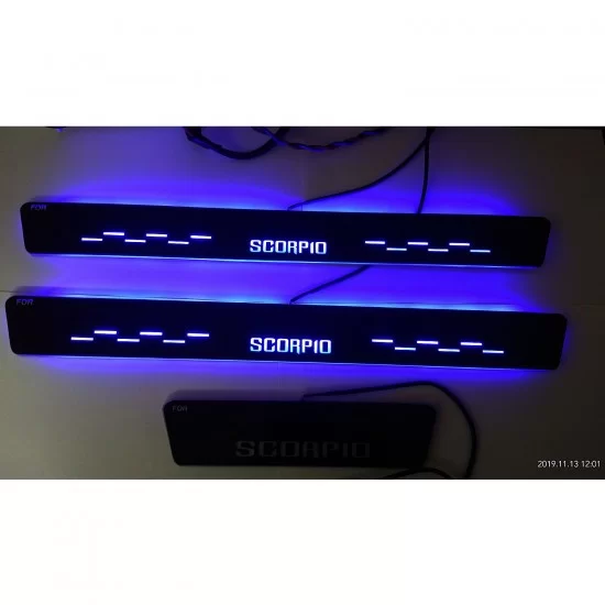  Mahindra Scorpio LED Door Foot Step Sill Plate Mirror Finish Black Glossy