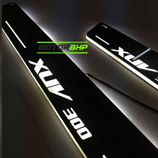  Mahindra XUV 300 LED Door Foot Step Sill Plate Mirror Finish Black Glossy