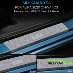Hyundai Aura (2020 Onwards) Stainless Steel Sill Guard Foot Step (2020-Onwards) Hyundai Aura (2020 Onwards) Stainless Steel Sill Guard Foot Step (2020-Onwards)
