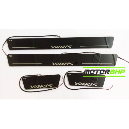 Toyota Yaris LED Door Foot Step Sill Plate Mirror Finish Black Glossy