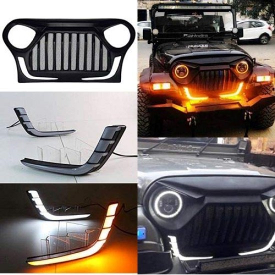  Mahindra Thar 2020 Fiber Front Gladiator Angry Bird Grill with DRL, Black Colour