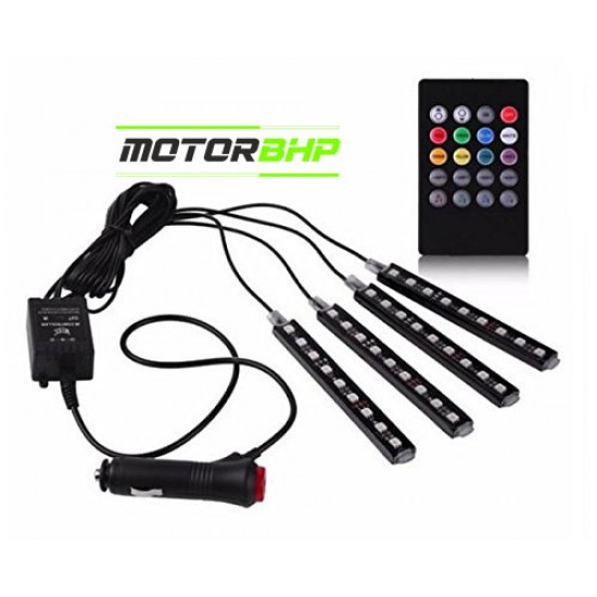  Car Atmosphere Interior Floor Under Dash Strips LED Lamp Kit With Remote Control For All Vehicles (set of 4 pcs.)