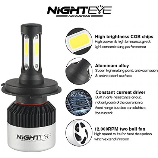  Night Eye Automotive LED Bulb For Headlight and Fog Light with High Beam Low 9000LM 6500K