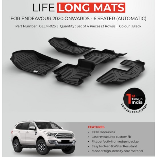GFX Premium Life Long Car Floor Foot Mats For Ford Endeavour (2019-Onwards) Black
