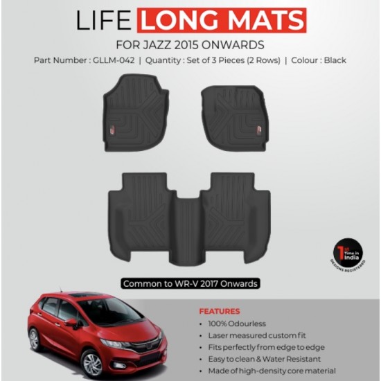 GFX Premium Life Long Car Floor Foot Mats For Honda Jazz (2015-Onwards) Black