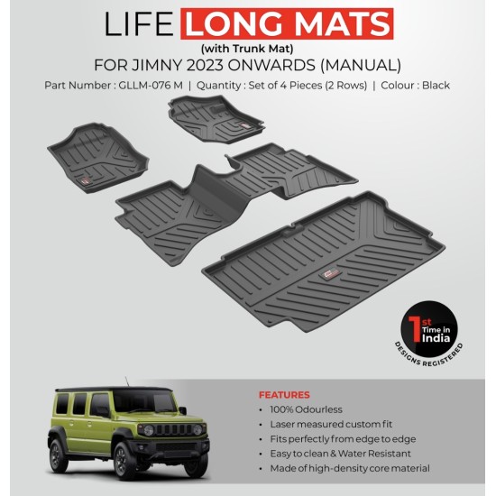  Premium Life Long Car Floor Foot Mats For Maruti Suzuki Jimny Black With Trunk Mat