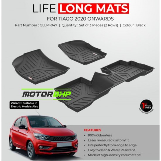 GFX Premium Life Long Car Floor Foot Mats For Tata Tiago (2020-Onwards) Black 