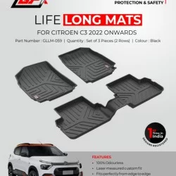 Citroen C3 GFX Premium Life Long Car Floor Foot Mats Black (2022-Onwards)