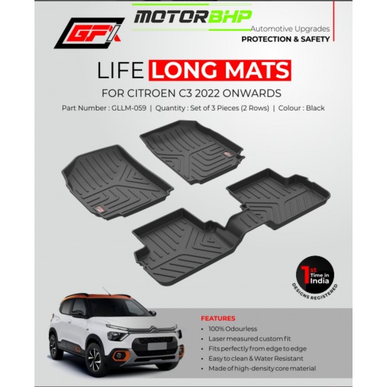 Citroen C3 GFX Premium Life Long Car Floor Foot Mats Black (2022-Onwards)