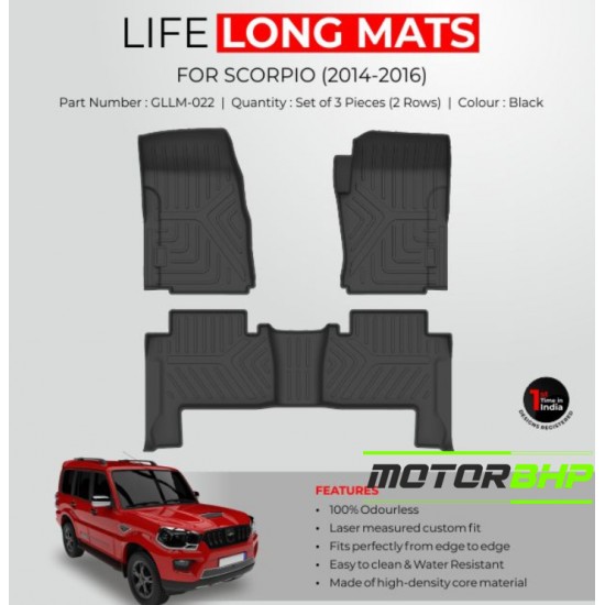 GFX Premium Life Long Car Floor Foot Mats For Mahindra Scorpio (2014-2016) Black