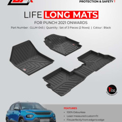 GFX Premium Life Long Car Floor Foot Mats For Tata Punch (2021-Onwards) Black  GFX Premium Life Long Car Floor Foot Mats For Tata Punch (2021-Onwards) Black