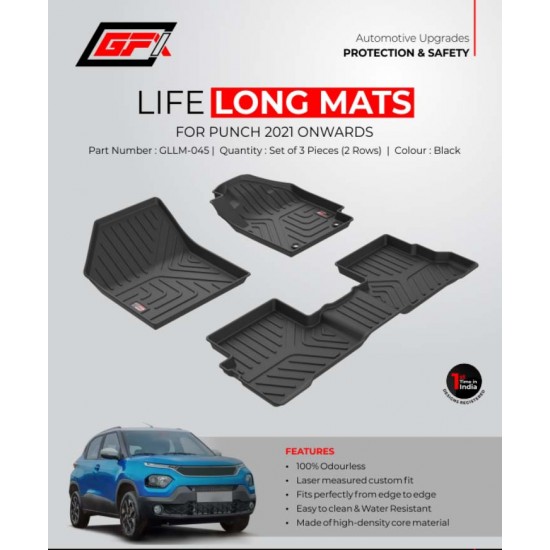 GFX Premium Life Long Car Floor Foot Mats For Tata Punch (2021-Onwards) Black 