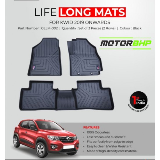 Renault Kwid Life Long Car Floor Foot Mats Black (2019-Onwards)