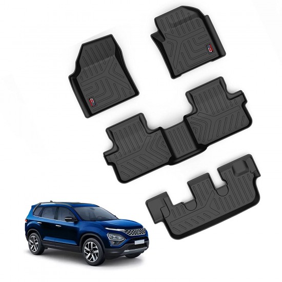 GFX Premium Life Long Car Floor Foot Mats For Tata Safari (2020-Onwards)6-7 Seater Black 