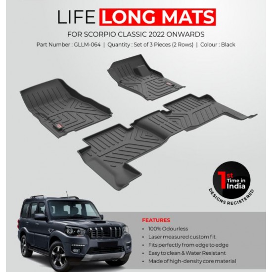 Mahindra Scorpio Classic Life Long Car Floor Foot Mats (2022 -Onwards) (Black)