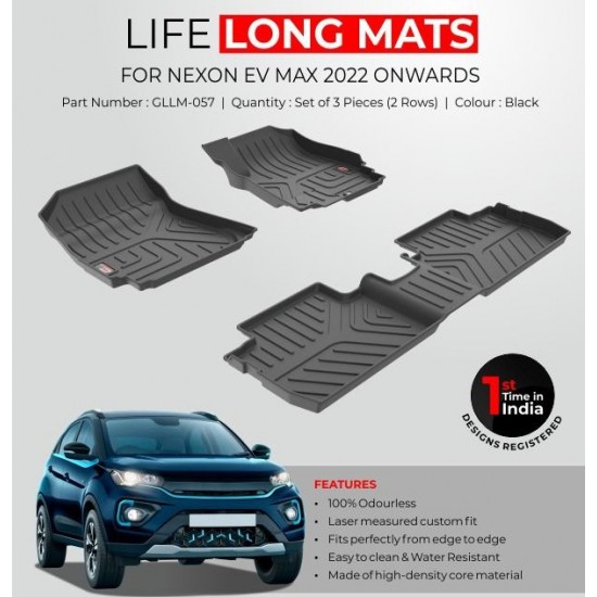 GFX Premium Life Long Car Floor Foot Mats For Tata Nexon EV Max (2022-Onwards) Black