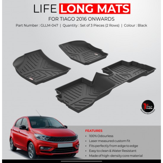 GFX Premium Life Long Car Floor Foot Mats For Tata Tiago (2016-Onwards) Black 