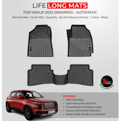 Premium Life Long Car Floor Foot Mats For Hyundai Venue (2022-Onwards) Black  Premium Life Long Car Floor Foot Mats For Hyundai Venue (2022-Onwards) Black