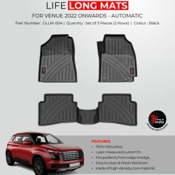 Premium Life Long Car Floor Foot Mats For Hyundai Venue (2022-Onwards) Black  Premium Life Long Car Floor Foot Mats For Hyundai Venue (2022-Onwards) Black