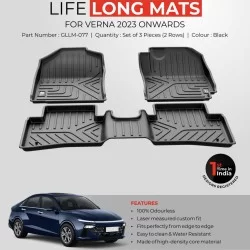 Premium Life Long Car Floor Foot Mats For Hyundai Verna (2023-Onwards) Black