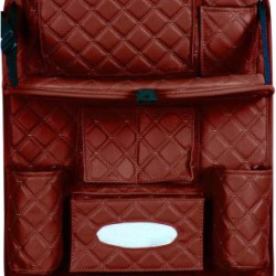 Universal PU Leather 7D Auto Car Seat Back Organizer With Meal Tray-Coffee  Universal PU Leather 7D Auto Car Seat Back Organizer With Meal Tray-Coffee