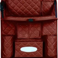  Universal PU Leather 7D Auto Car Seat Back Organizer With Meal Tray-Coffee