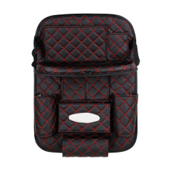 Universal PU Leather 7D Auto Car Seat Back Organizer With Meal Tray-Black/Red  Universal PU Leather 7D Auto Car Seat Back Organizer With Meal Tray-Black/Red