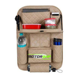 Universal PU Leather 7D Auto Car Seat Back Organizer With Meal Tray-Beige  Universal PU Leather 7D Auto Car Seat Back Organizer With Meal Tray-Beige