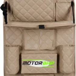  Universal PU Leather 7D Auto Car Seat Back Organizer With Meal Tray-Beige